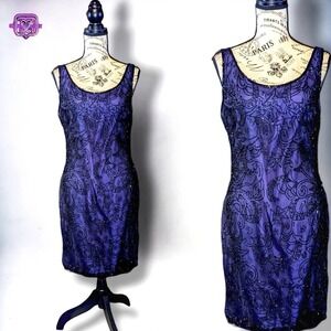 Vintage Laurence Kazar Purple Beaded Silk Special Occasion Dress
